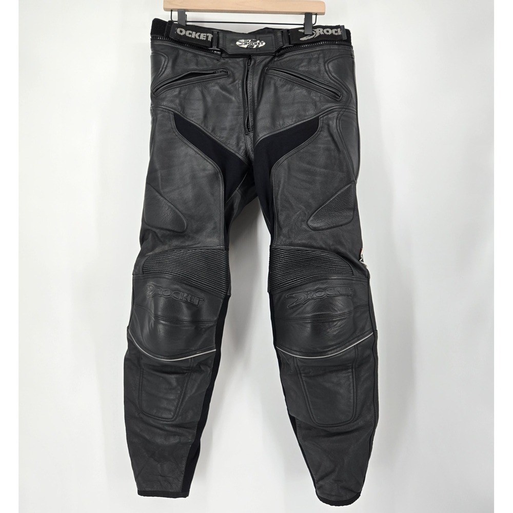 Joe Rocket Speedmaster Black Leather Motorcycle Racing Pants Padded Armor 34